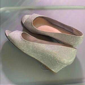 Womens silver glittery wedge heel